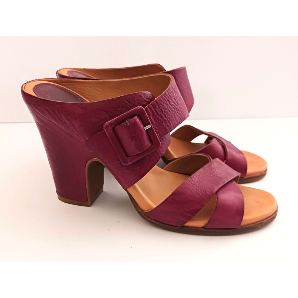 Kork-Ease Colette Block Heeled Sandal Raspberry Leather Buckle Strap 9/40.5